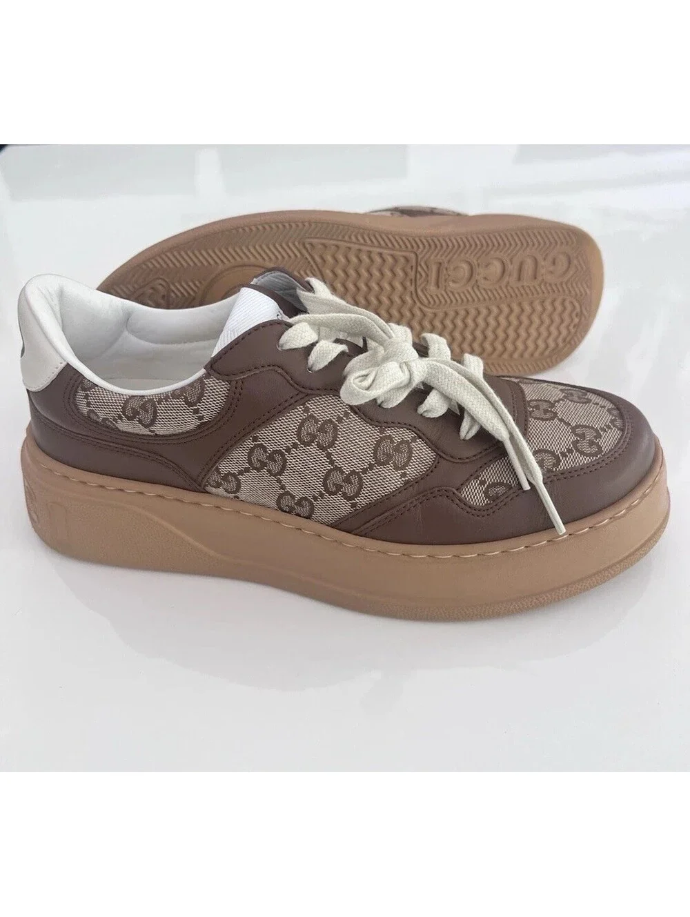 GUCCI $1010 Women's Chunky GG Brown Platform Sneakers Size 6